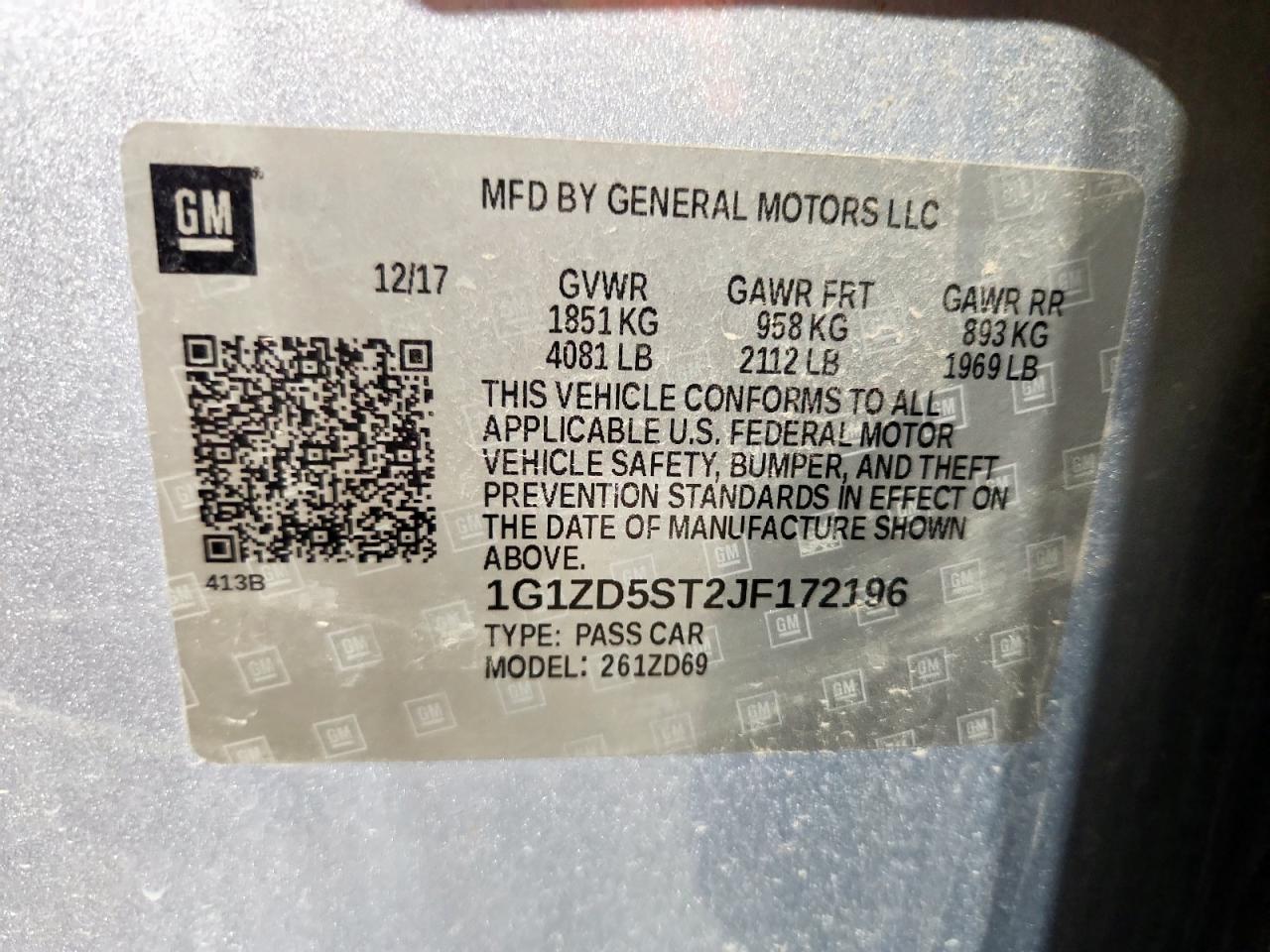 2018 Chevrolet Malibu Lt VIN: 1G1ZD5ST2JF172196 Lot: 81556285