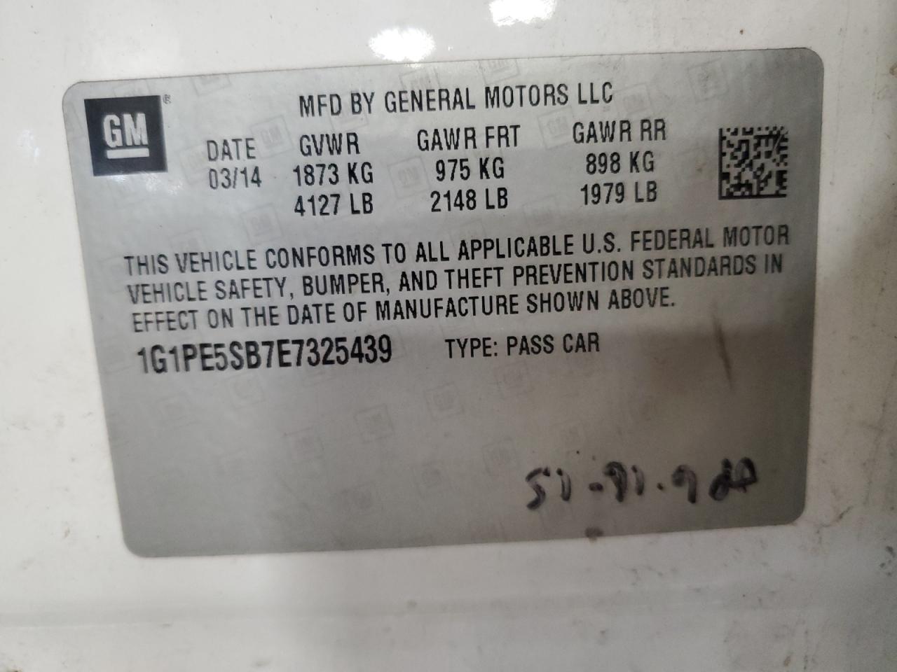 2014 Chevrolet Cruze Lt VIN: 1G1PE5SB7E7325439 Lot: 86472185
