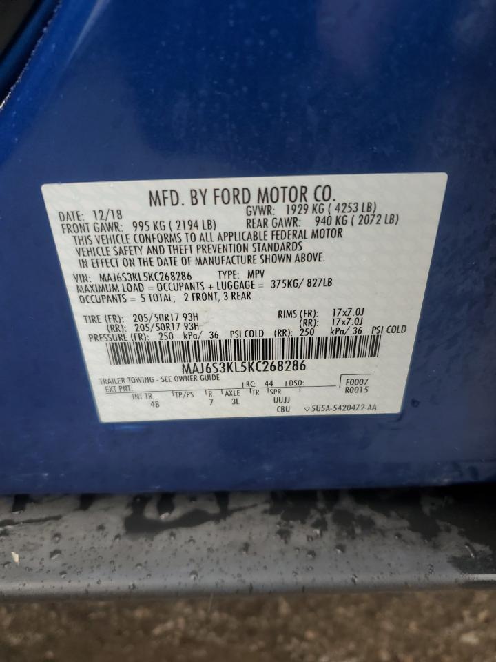 2019 Ford Ecosport Titanium VIN: MAJ6S3KL5KC268286 Lot: 90969125