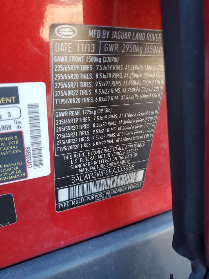 2014 Land Rover Range Rover Sport Hse VIN: SALWR2WF8EA333998 Lot: 85730755