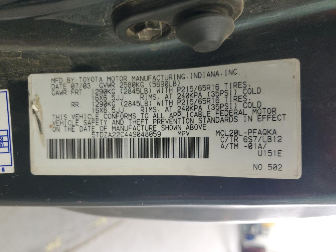 2004 Toyota Sienna Xle VIN: 5TDZA22C44S048059 Lot: 81994055