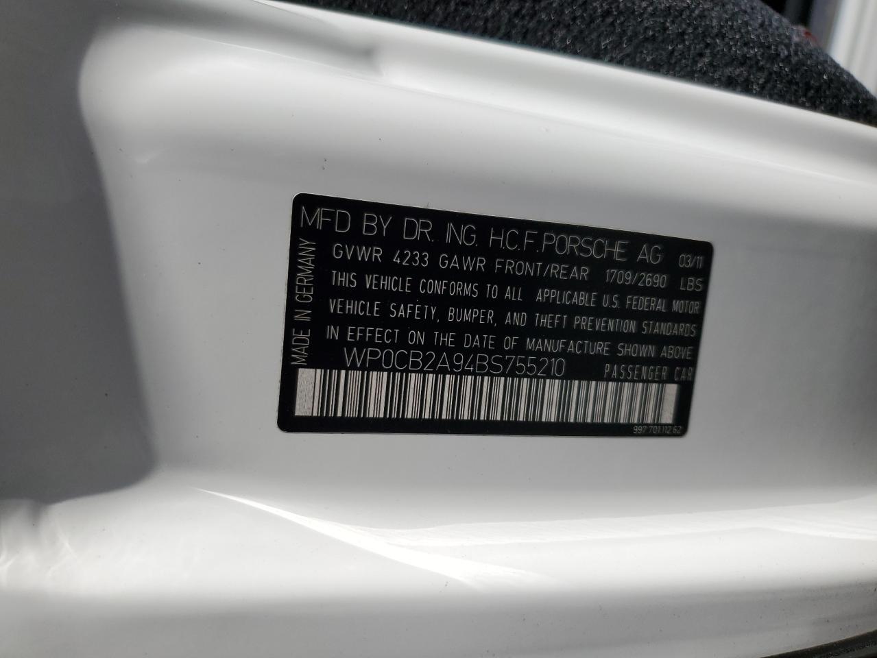 2011 Porsche 911 Carrera S VIN: WP0CB2A94BS755210 Lot: 85744815