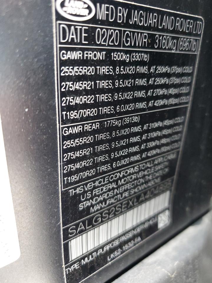 2020 Land Rover Range Rover P525 Hse VIN: SALGS2SEXLA404895 Lot: 82675225