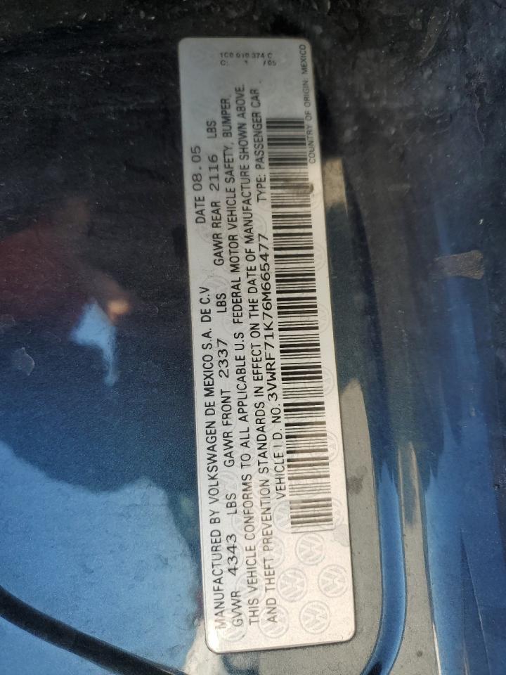 2006 Volkswagen Jetta 2.5 VIN: 3VWRF71K76M665477 Lot: 90680685