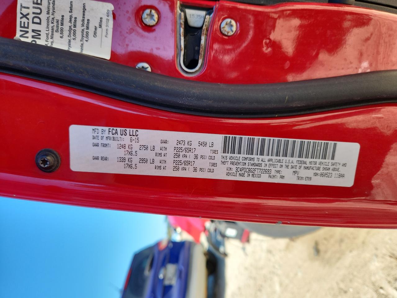 2015 Dodge Journey Sxt VIN: 3C4PDCBG2FT722693 Lot: 87432595