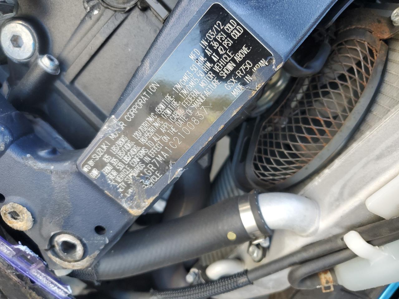 2012 Suzuki Gsx750 VIN: JS1GR7MA1C2100837 Lot: 82331965
