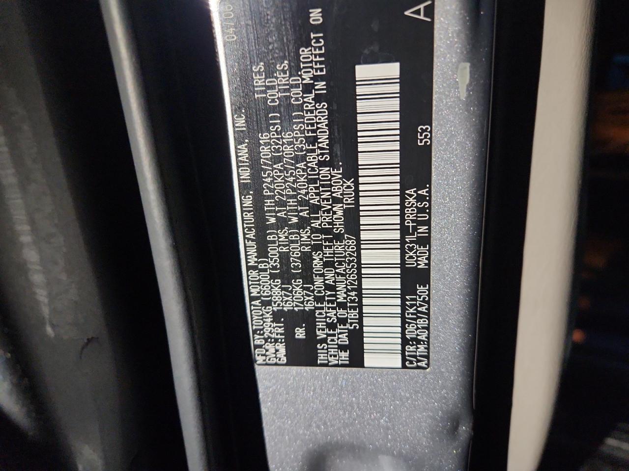 2006 Toyota Tundra Double Cab Sr5 VIN: 5TBET34126S532687 Lot: 85590485