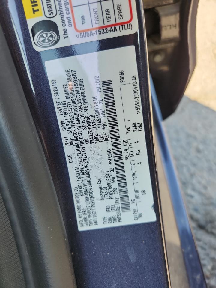 2012 Ford Fiesta Se VIN: 3FADP4BJ5CM159887 Lot: 89442845