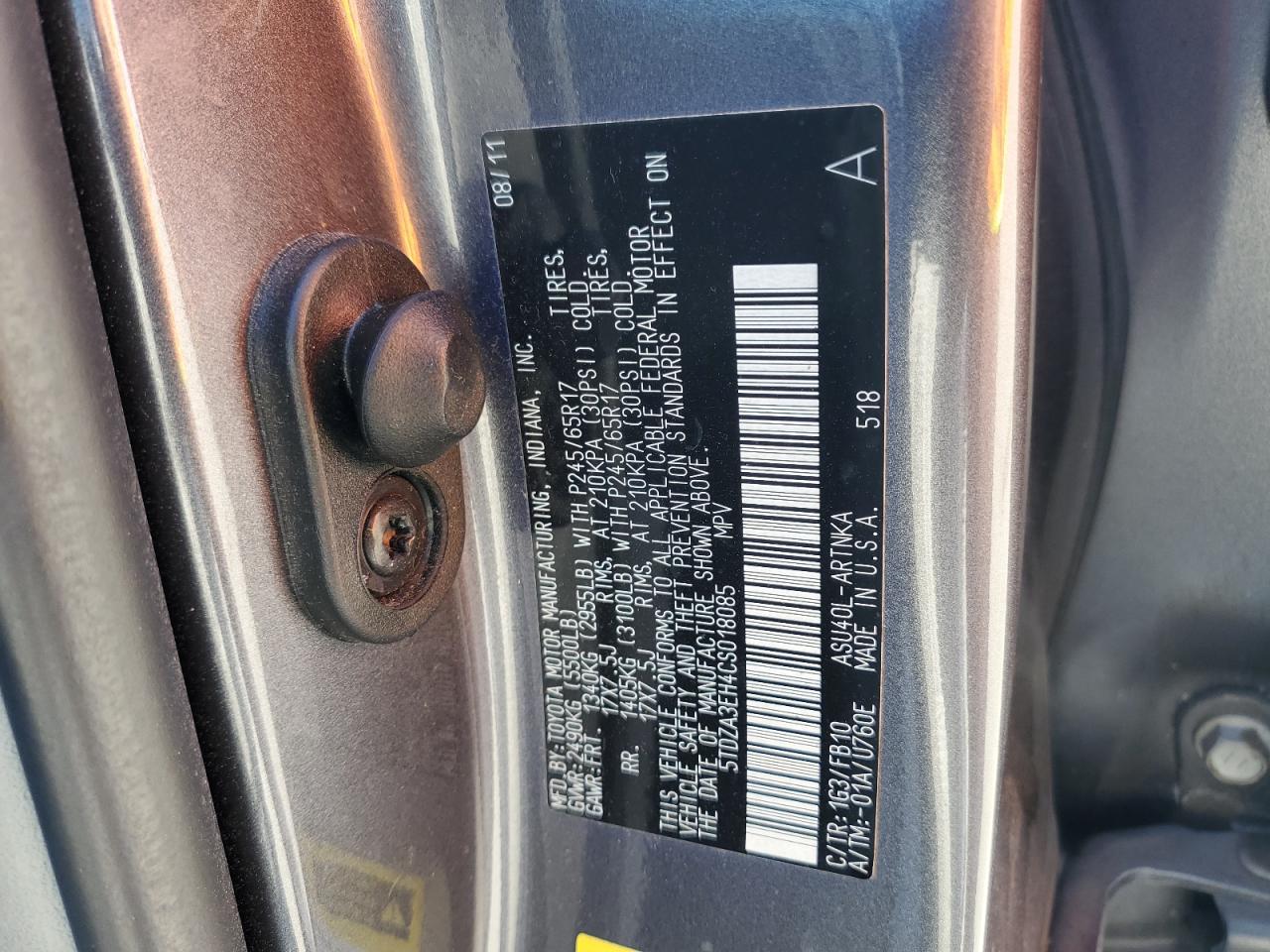 2012 Toyota Highlander Base VIN: 5TDZA3EH4CS018085 Lot: 87459345