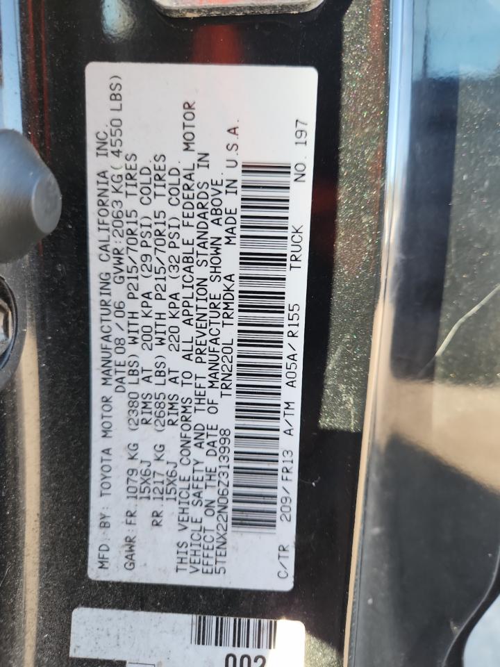 2006 Toyota Tacoma VIN: 5TENX22N06Z313998 Lot: 85165635