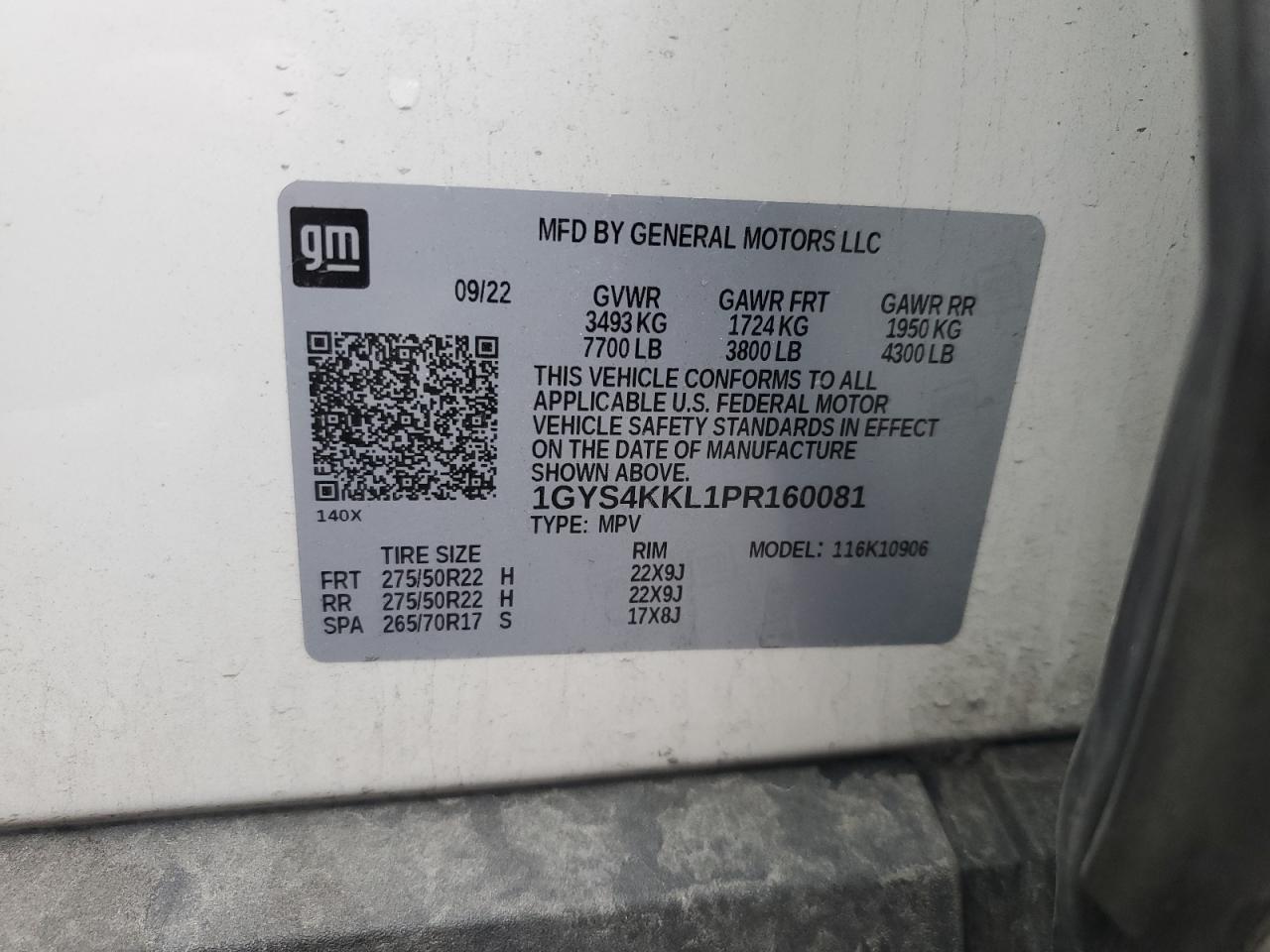 2023 Cadillac Escalade Esv Premium Luxury VIN: 1GYS4KKL1PR160081 Lot: 85522035