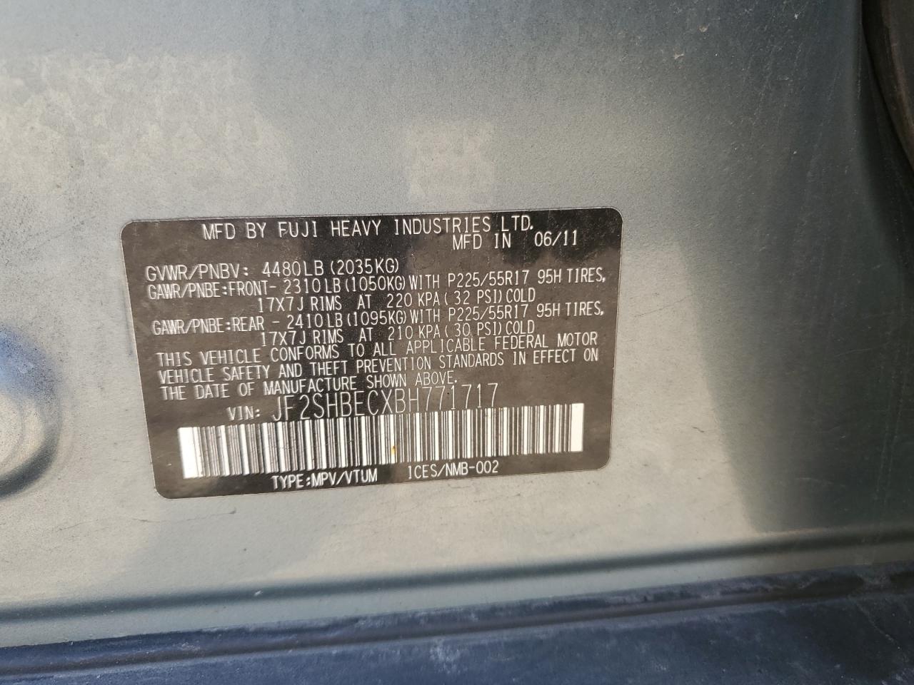 2011 Subaru Forester Limited VIN: JF2SHBECXBH771717 Lot: 82458705