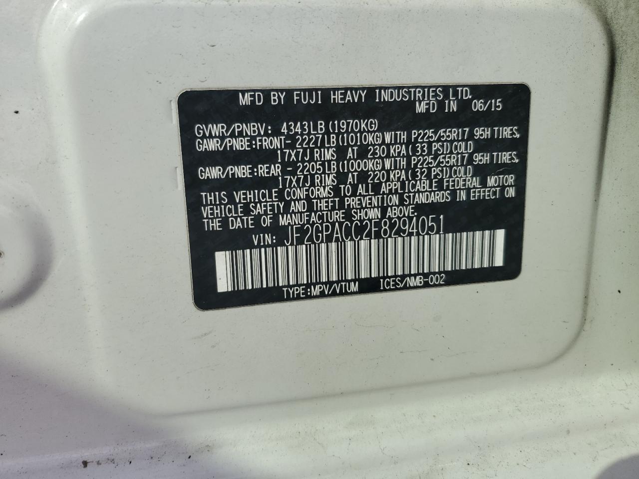2015 Subaru Xv Crosstrek 2.0 Premium VIN: JF2GPACC2F8294051 Lot: 86638355