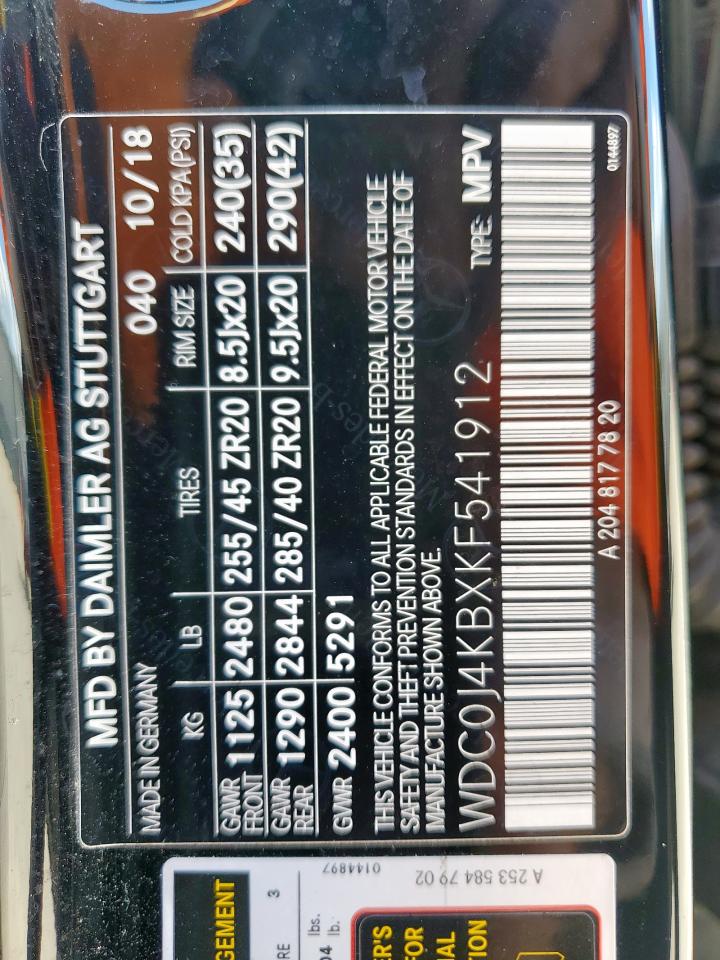 2019 Mercedes-Benz Glc Coupe 300 4Matic VIN: WDC0J4KBXKF541912 Lot: 82297565