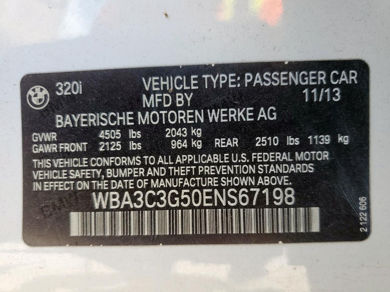2014 BMW 320 I xDrive VIN: WBA3C3G50ENS67198 Lot: 84947245