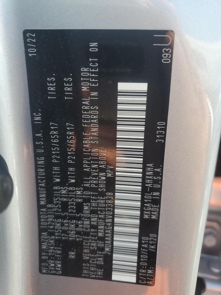 2022 Toyota Corolla Cross L VIN: 7MUAAAAG4NV033838 Lot: 84466395