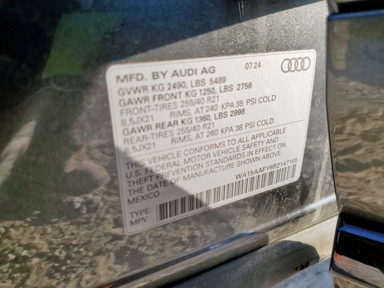 2024 Audi Q5 Sportback Prm Pls 45 VIN: WA15AAFY6R2147165 Lot: 86462895