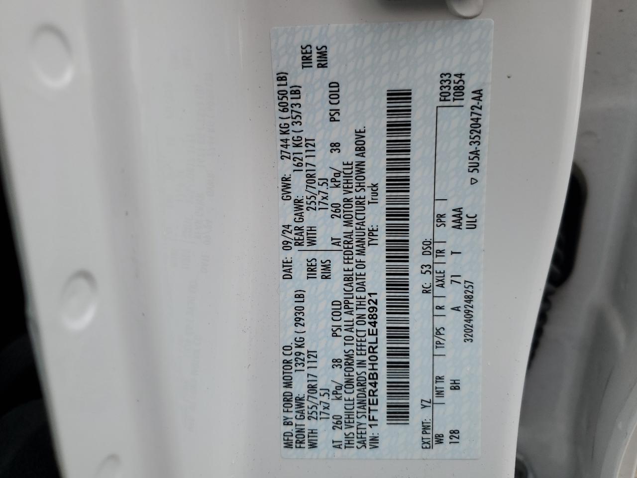 2024 Ford Ranger Xl VIN: 1FTER4BH0RLE48921 Lot: 89924815