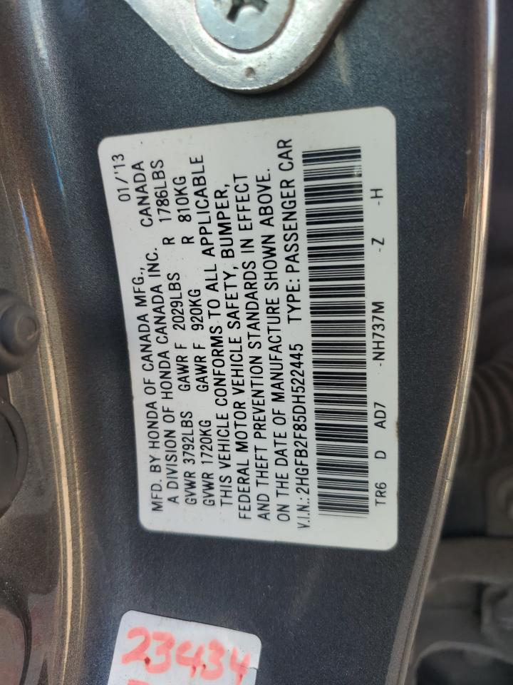 2013 Honda Civic Ex VIN: 2HGFB2F85DH522445 Lot: 82408095