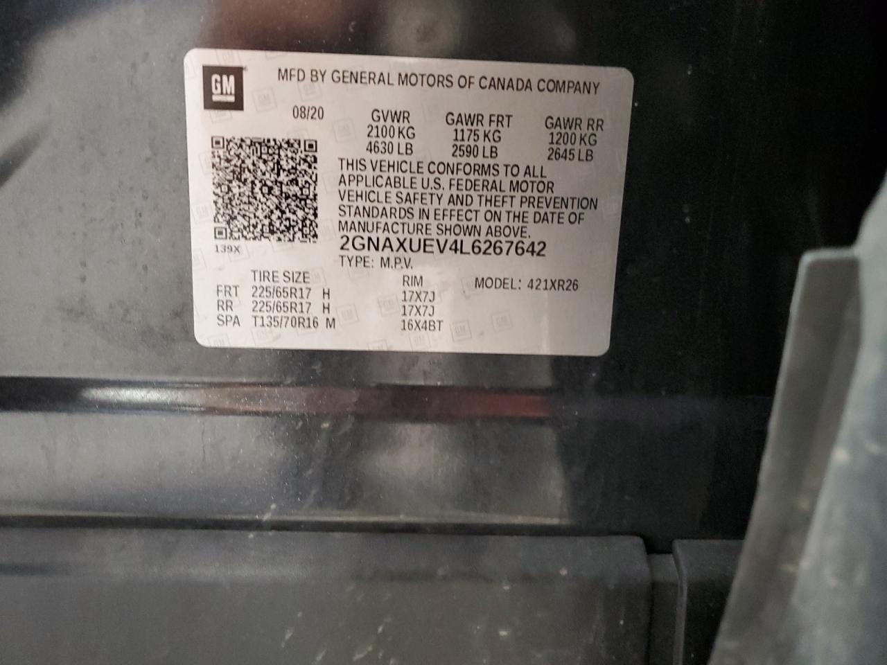 2020 Chevrolet Equinox Lt VIN: 2GNAXUEV4L6267642 Lot: 86113745