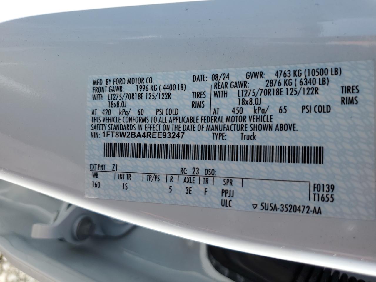 2024 Ford F250 Super Duty VIN: 1FT8W2BA4REE93247 Lot: 84413715