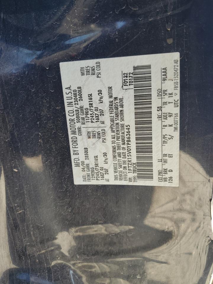 2000 Ford Ranger Super Cab VIN: 1FTZR15V0YPB63645 Lot: 87294965