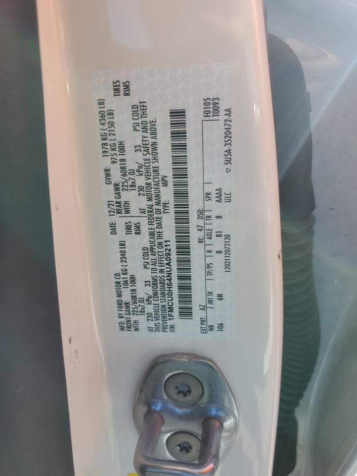 2022 Ford Escape Sel VIN: 1FMCU0H64NUA09211 Lot: 84425845