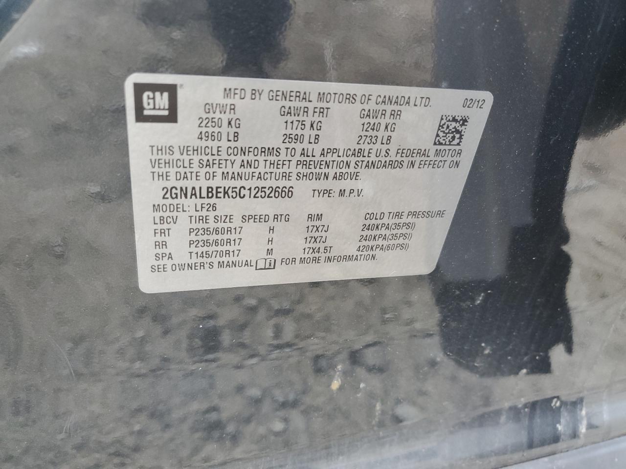 2012 Chevrolet Equinox Ls VIN: 2GNALBEK5G1252666 Lot: 85519315