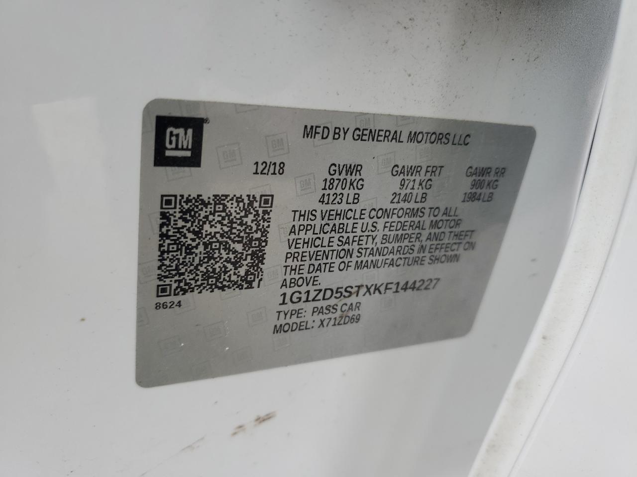 2019 Chevrolet Malibu Lt VIN: 1G1ZD5STXKF144227 Lot: 86054195