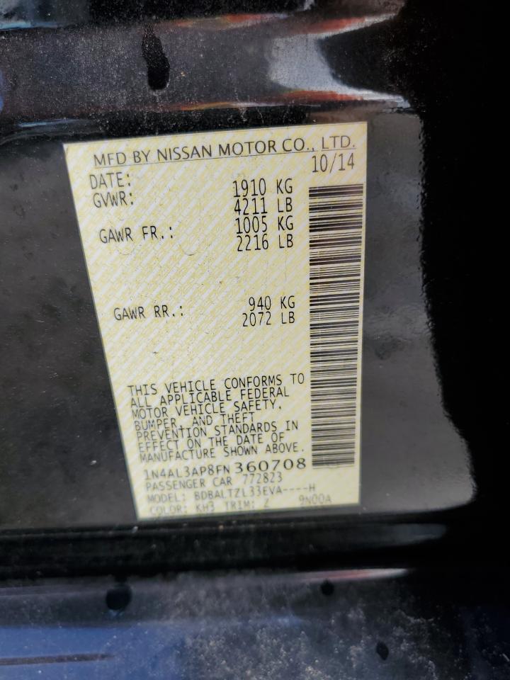 2015 Nissan Altima 2.5 VIN: 1N4AL3AP8FN360708 Lot: 85489215