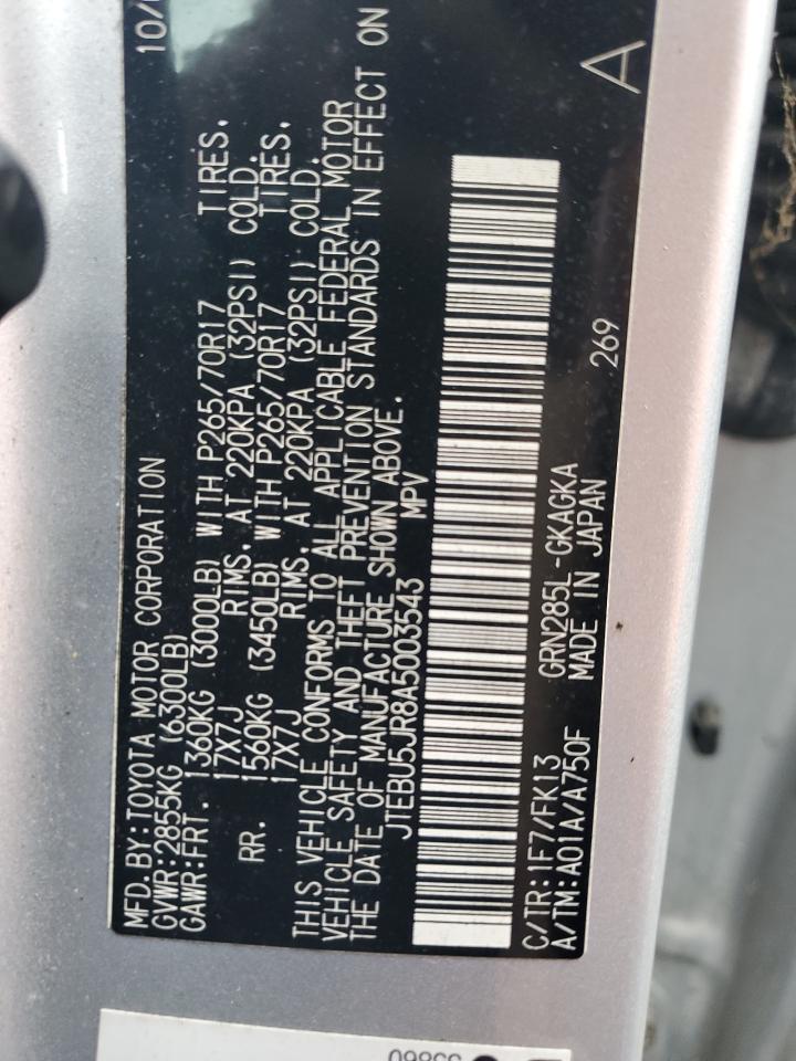 2010 Toyota 4Runner Sr5 VIN: JTEBU5JR8A5003543 Lot: 85652265