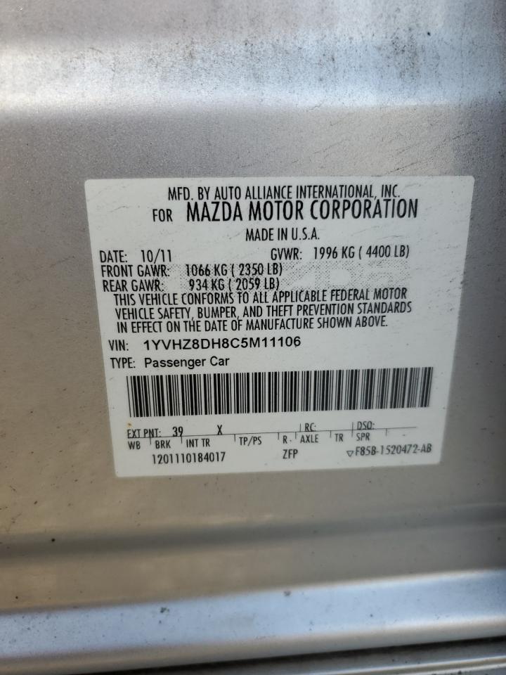 2012 Mazda 6 I VIN: 1YVHZ8DH8C5M11106 Lot: 85077065