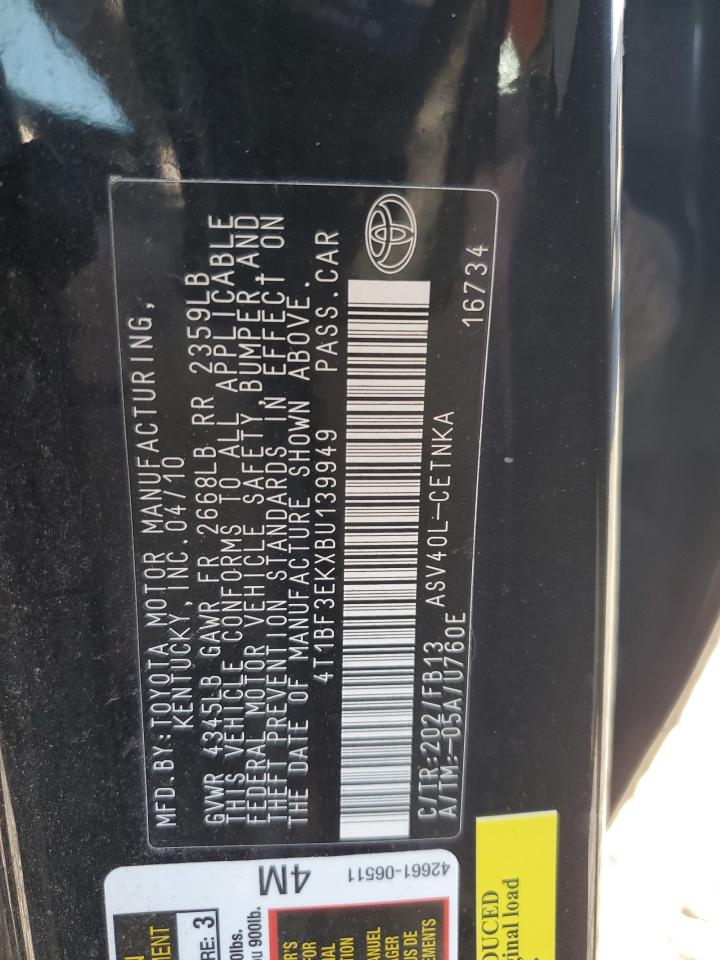 2011 Toyota Camry Base VIN: 4T1BF3EKXBU139949 Lot: 82357995