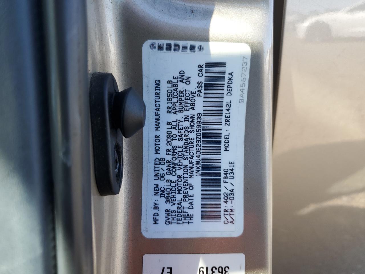 2009 Toyota Corolla Base VIN: 1NXBU40E29Z059939 Lot: 81671535