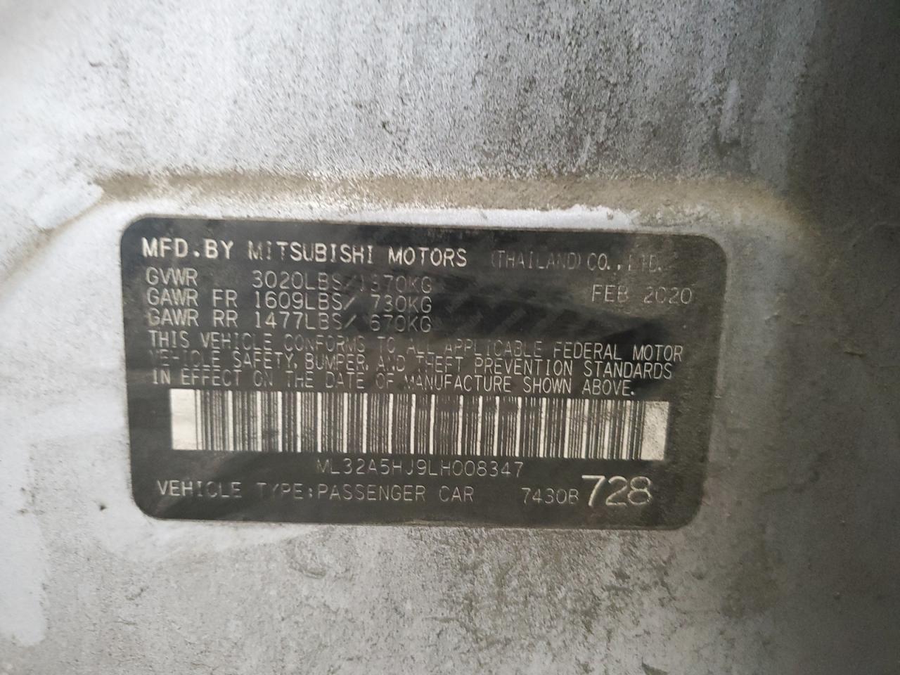 2020 Mitsubishi Mirage Le VIN: ML32A5HJ9LH008347 Lot: 89907775