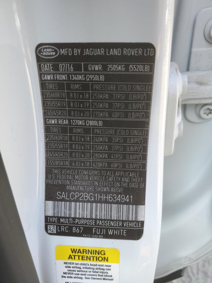 2017 Land Rover Discovery Sport Se VIN: SALCP2BG1HH634941 Lot: 85514665