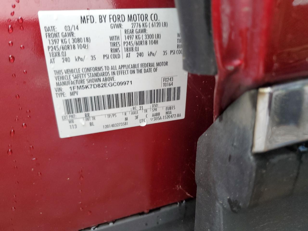 2014 Ford Explorer Xlt VIN: 1FM5K7D82EGC09971 Lot: 90379465