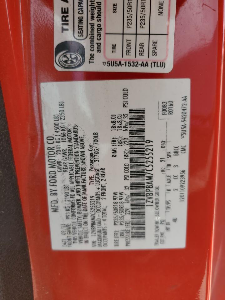 2012 Ford Mustang VIN: 1ZVBP8AM7C5255219 Lot: 87470525