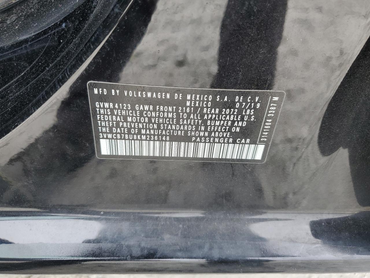 2019 Volkswagen Jetta S VIN: 3VWCB7BU8KM236148 Lot: 85919435