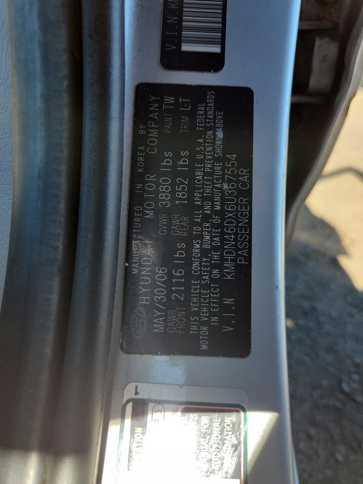 2006 Hyundai Elantra Gls VIN: KMHDN46DX6U367554 Lot: 82231415