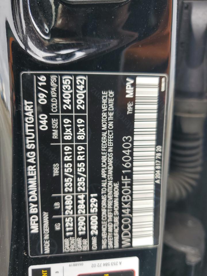 2017 Mercedes-Benz Glc Coupe 300 4Matic VIN: WDC0J4KB0HF160403 Lot: 81969305