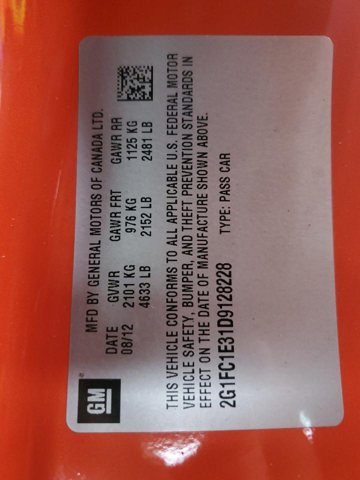 2013 Chevrolet Camaro Lt VIN: 2G1FC1E31D9128228 Lot: 82293615