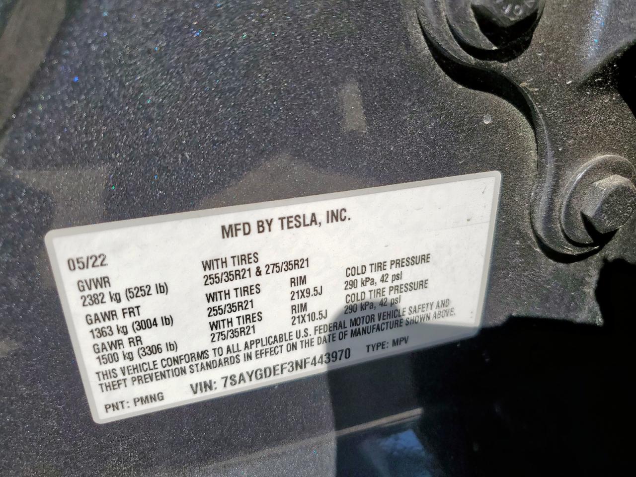 2022 Tesla Model Y VIN: 7SAYGDEF3NF443970 Lot: 85561825