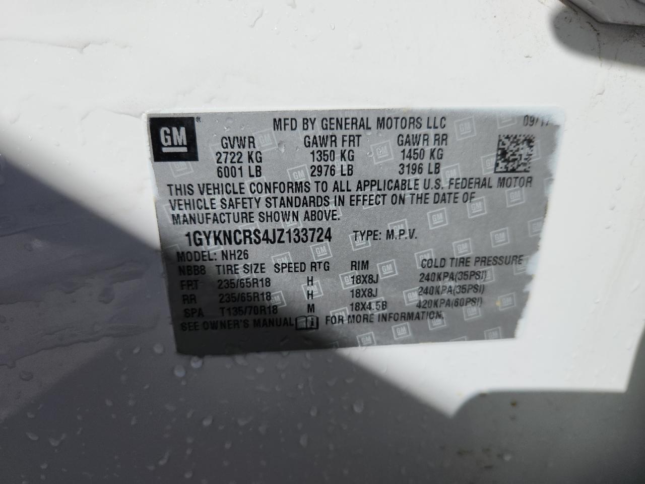 2018 Cadillac Xt5 Luxury VIN: 1GYKNCRS4JZ133724 Lot: 89869185