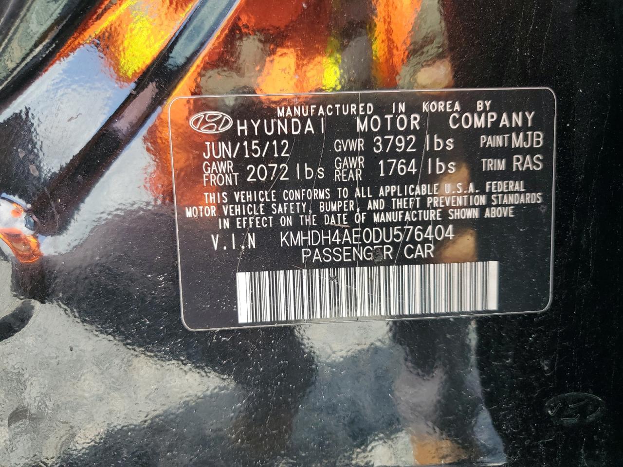 2013 Hyundai Elantra Gls VIN: KMHDH4AE0DU576404 Lot: 85118945