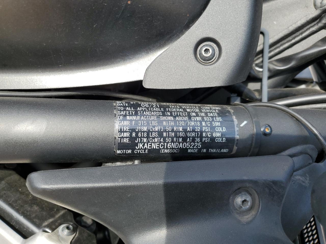 2022 Kawasaki En650 C VIN: JKAENEC16NDA05225 Lot: 85667575