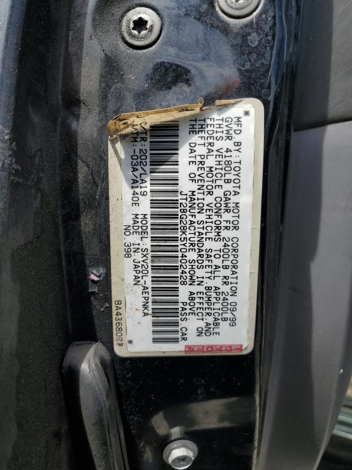 2000 Toyota Camry Le VIN: JT2BG28K5Y0402428 Lot: 84800975