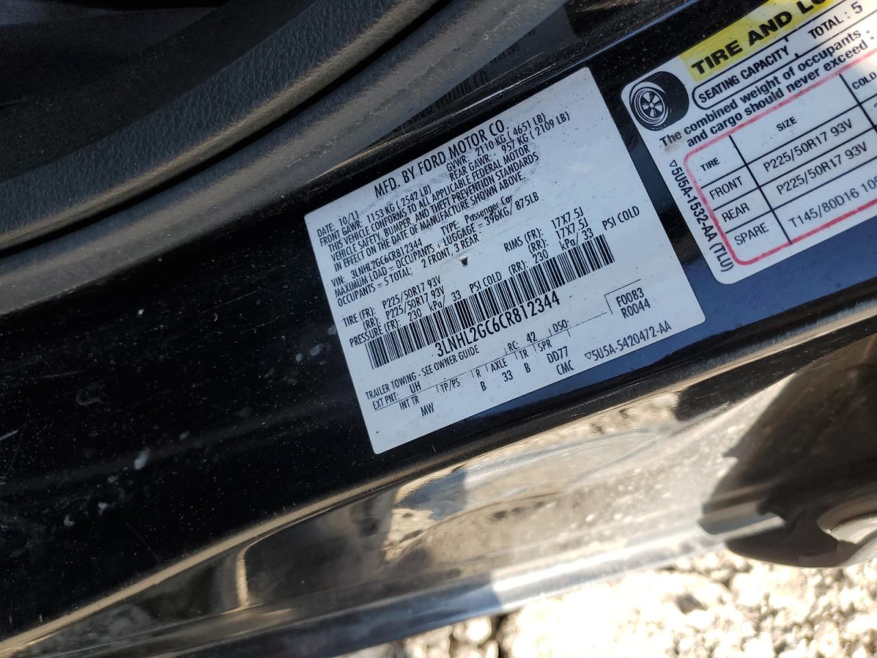 2012 Lincoln Mkz VIN: 3LNHL2GC6CR812344 Lot: 90885105