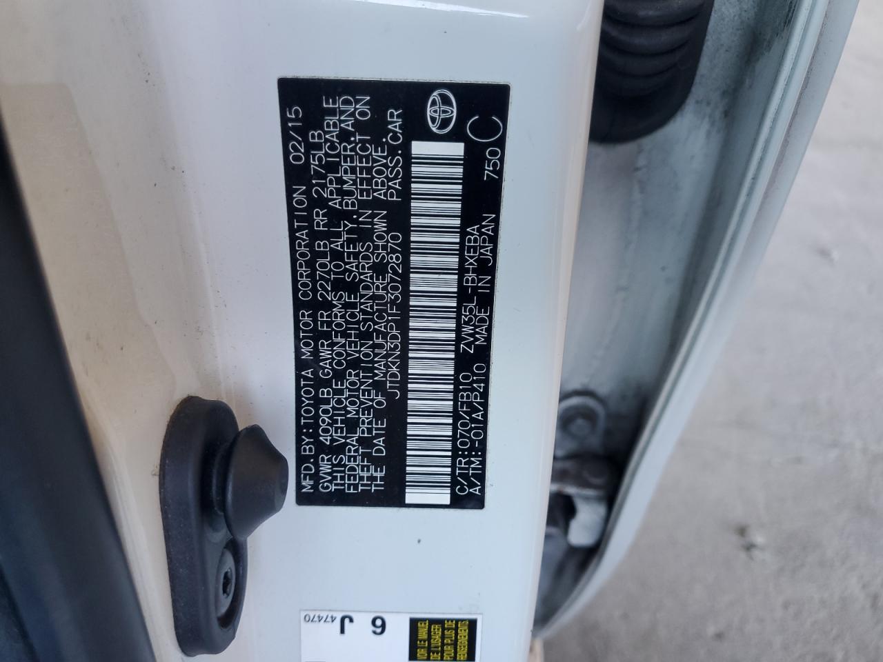 2015 Toyota Prius Plug-In VIN: JTDKN3DP1F3072870 Lot: 84988655