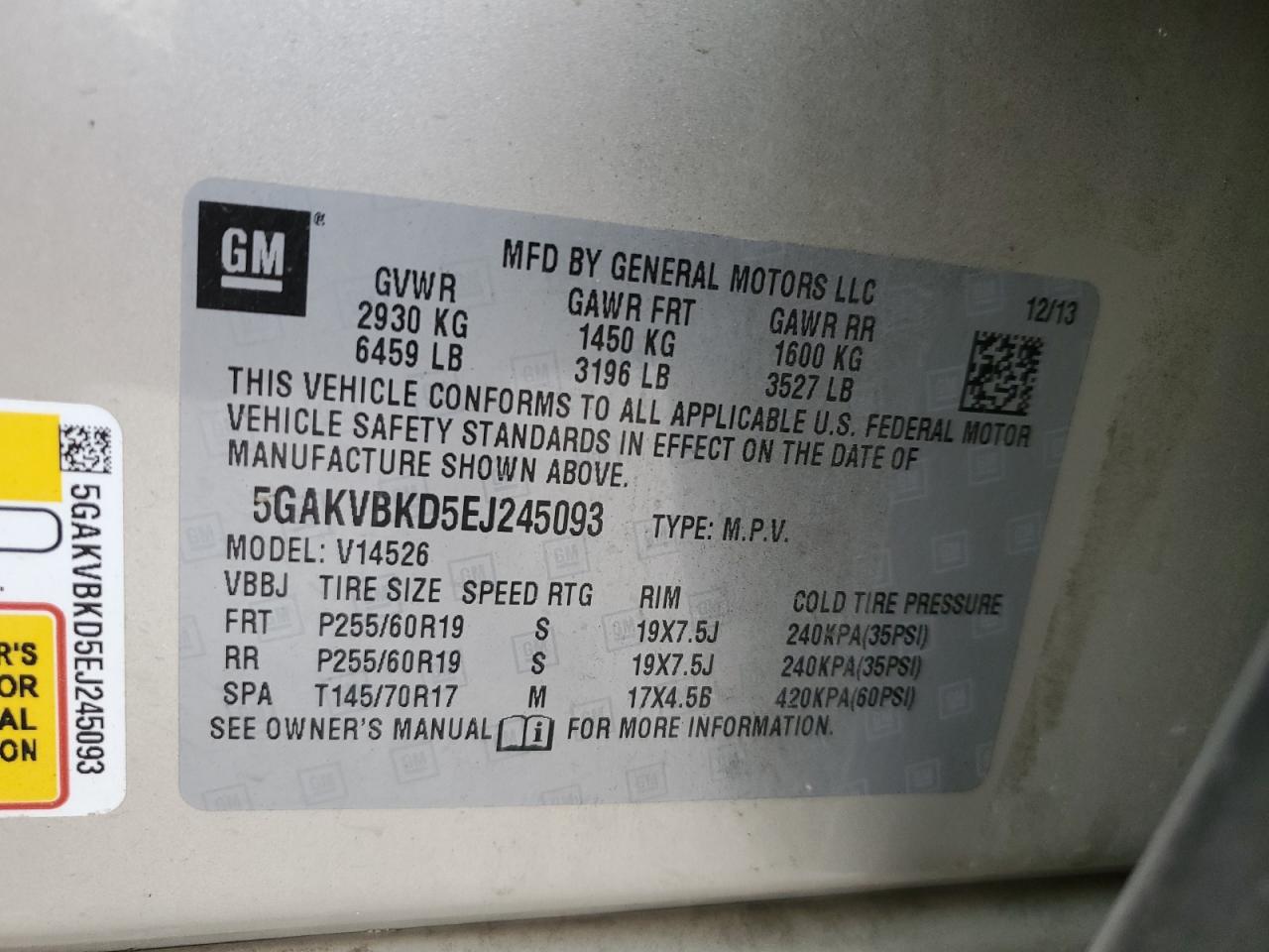 2014 Buick Enclave VIN: 5GAKVBKD5EJ245093 Lot: 82245365